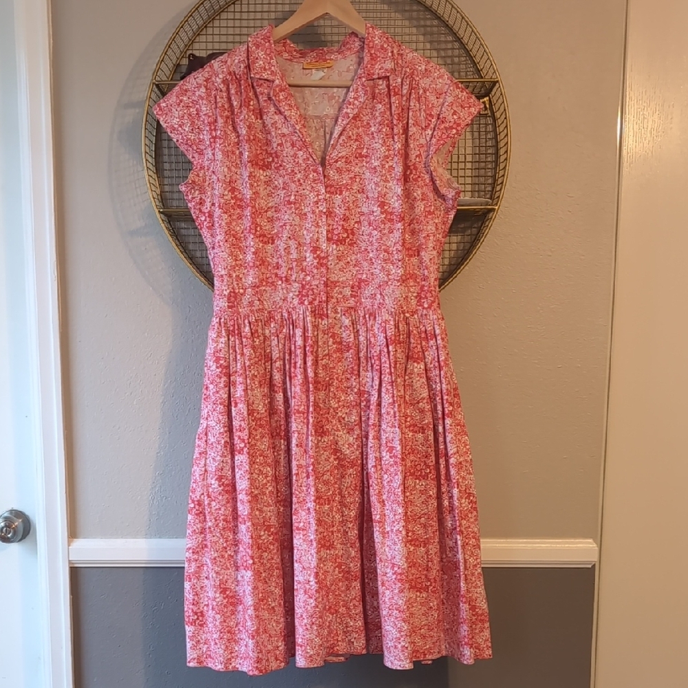 Bernie Dexter Zip Front Retro Floral Pink Dress, XL